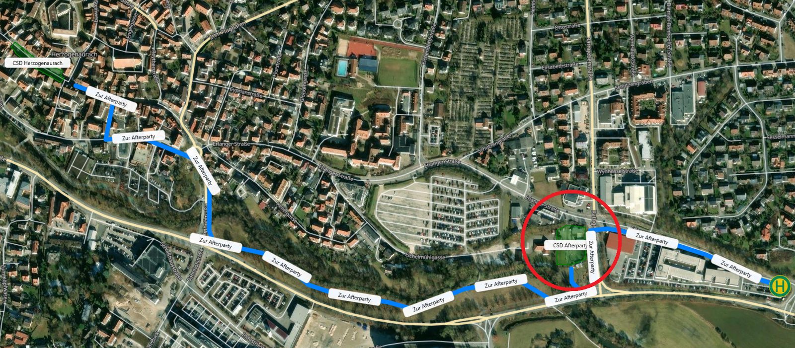 Fußweg vom Straßenfest zur Afterparty im Jugendhaus Rabatz